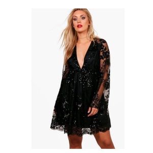 Floral sequin skater dress from Boohoo